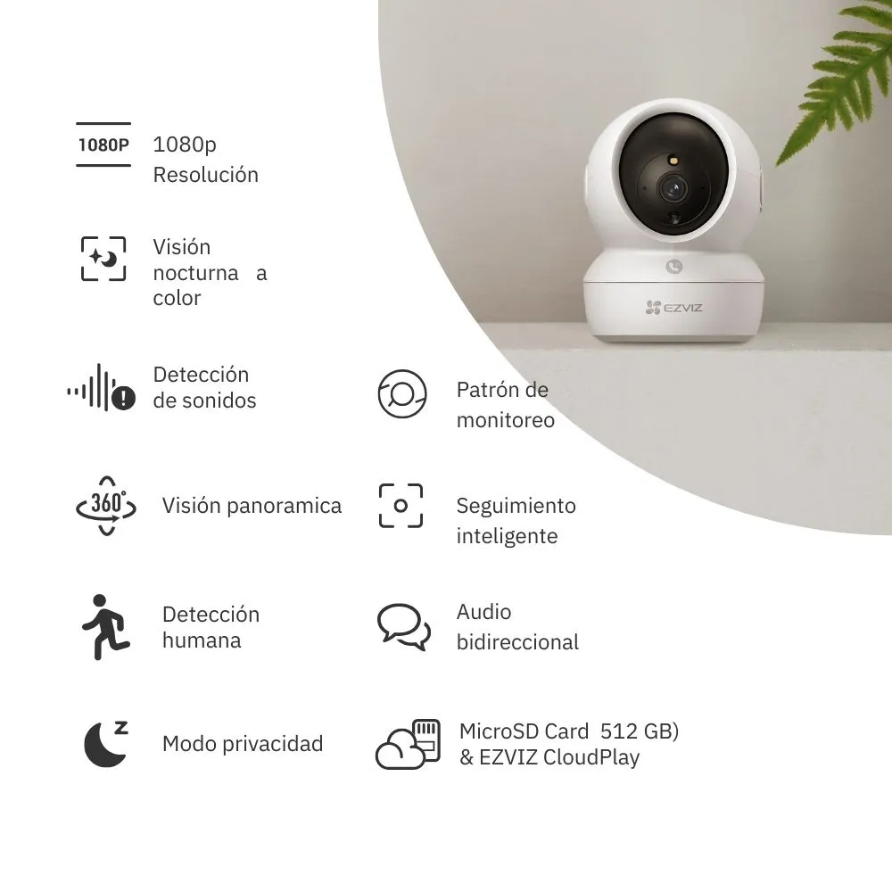 EZVIZ H6C 1080P Cámara de Seguridad WIFI 2MP FHD 360° para interior